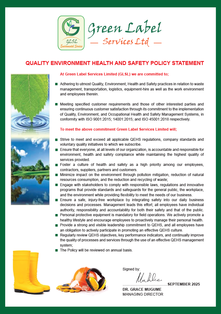 QEHS Policy Certificate